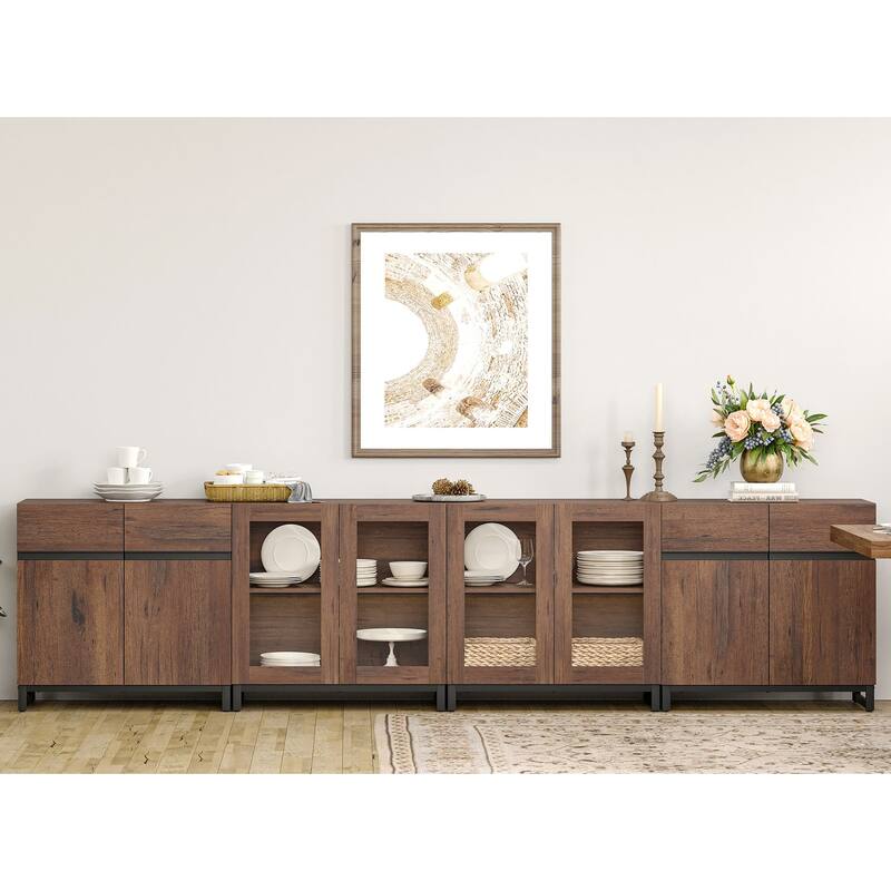 Modern Sideboard with Adjustable Shelves, 4 in 1 Storage Cabinet with Glass Doors, Coffee Bar Cabinet