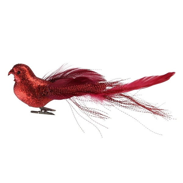 8” Crimson Red Glittered Bird Figure Clip-On Christmas Ornaments