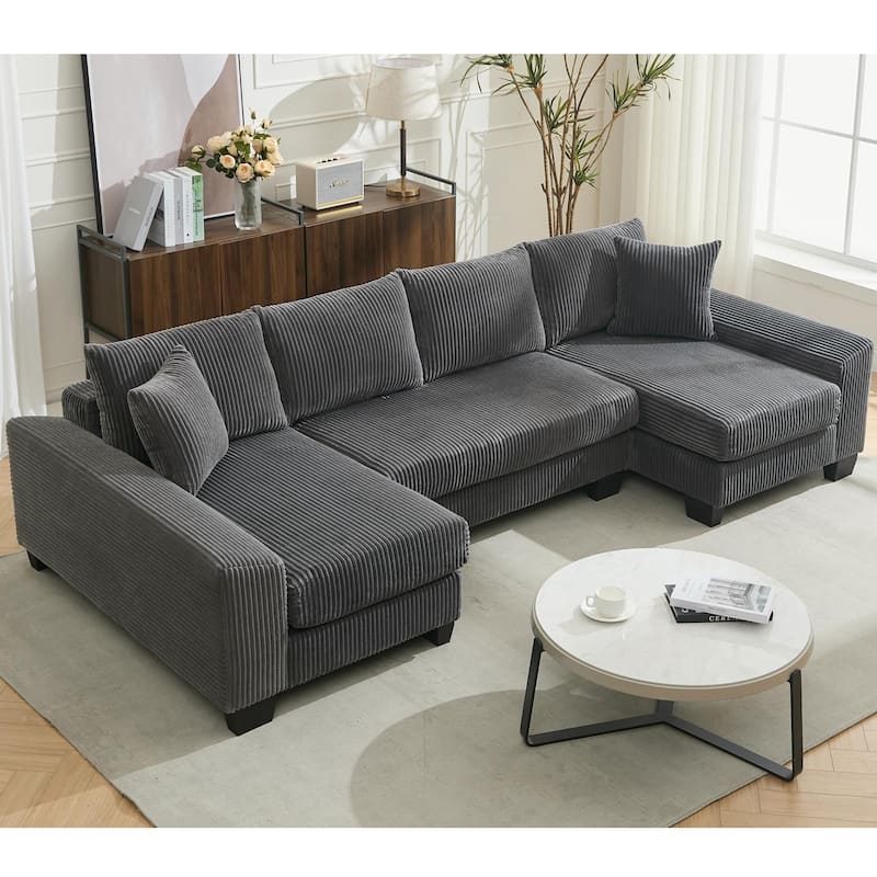GDFStudio - Oversize 114" Convertible U-Shaped Sleeper Sofa with Pull-Out Bed