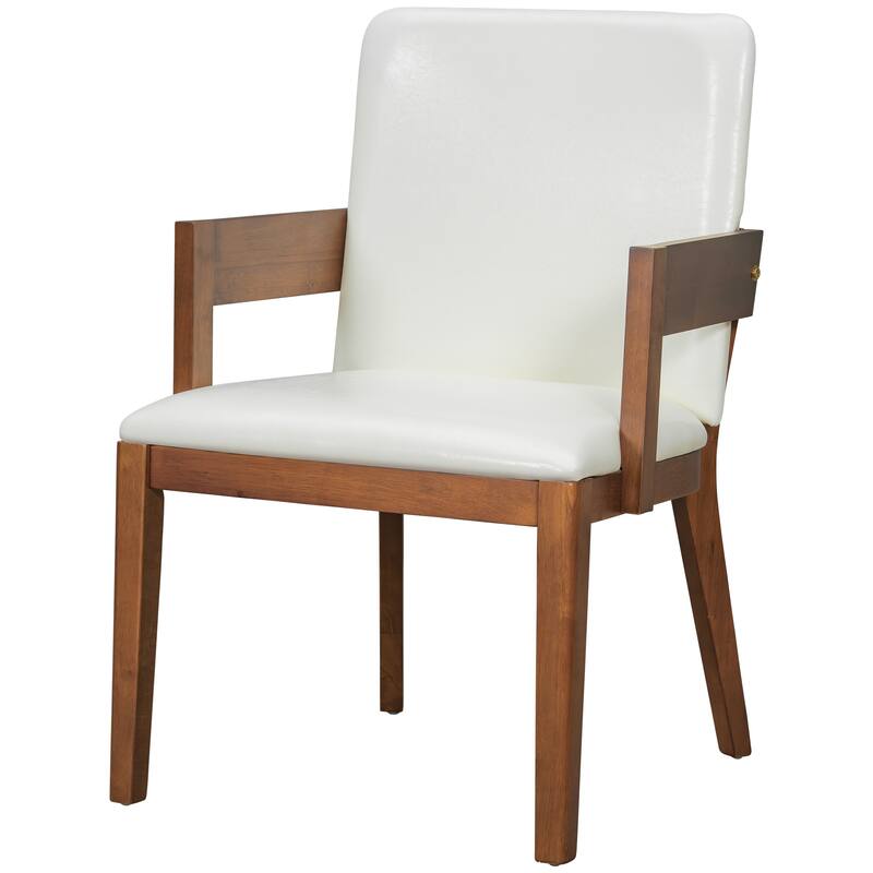 Faux Leather Glossy Dining Chair Set of 2 Wood Frame Dining Chair with Armrests, High Back Upholstered Chair for Kitchen