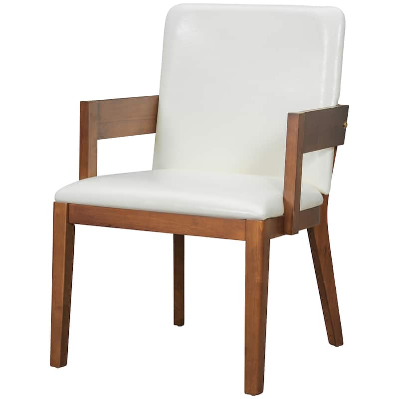 Modern Walnut Wood & Glossy PU Leather Upholstered Dining Chairs Set of 2