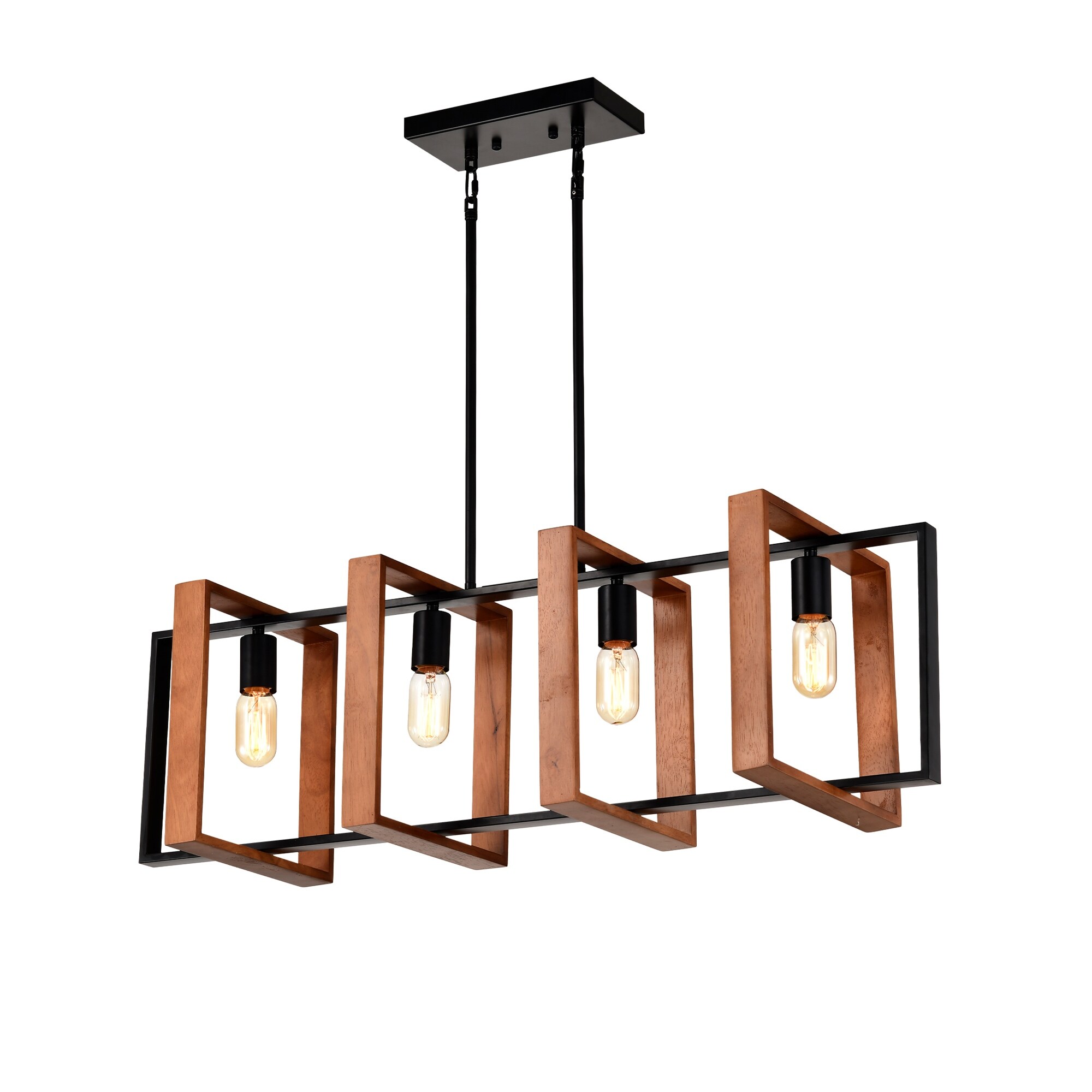 4 Light Kitchen Island Lights Pendant Light Farmhouse Light Fixture Rustic Wood and Black Metal Rectangular Chandelier Bed Bath Beyond 41792081