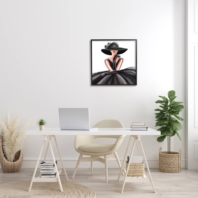 Stupell High End Fashion Glam Pose Luxurious Black Dress Framed Wall Art