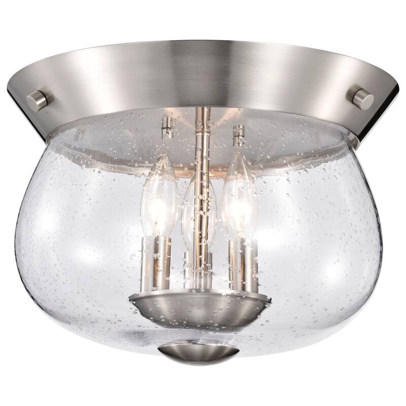 Boliver 3 Light Flush Mount - Brushed Nickel Finish - Clear Seeded Glass - Brushed Nickel