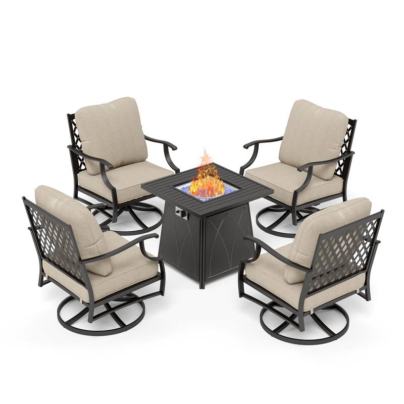 MAISON ARTS 5-Piece Patio Conversation Set with 28'' Gas Fire Pit Table