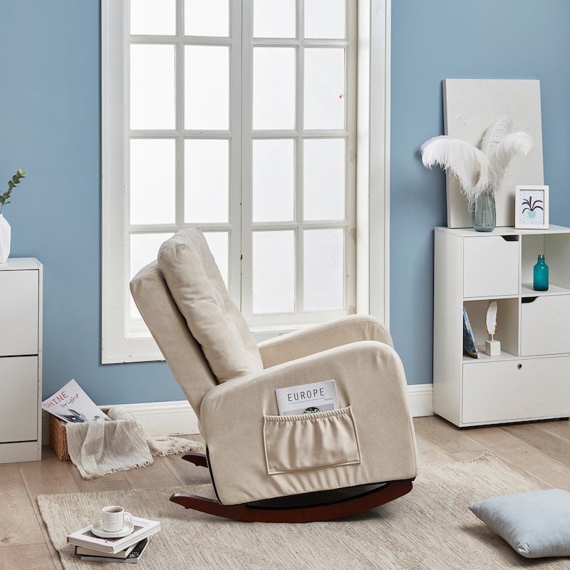 Upholstered Glider Rocking Chair with High Backrest