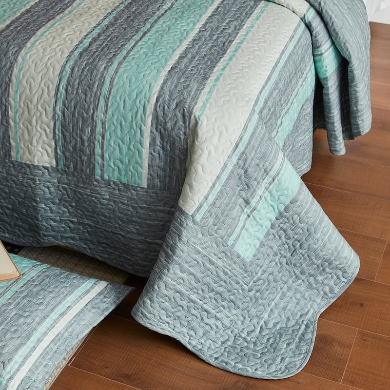 3 Pcs Lightweight Striped Quilt Bedspread Set