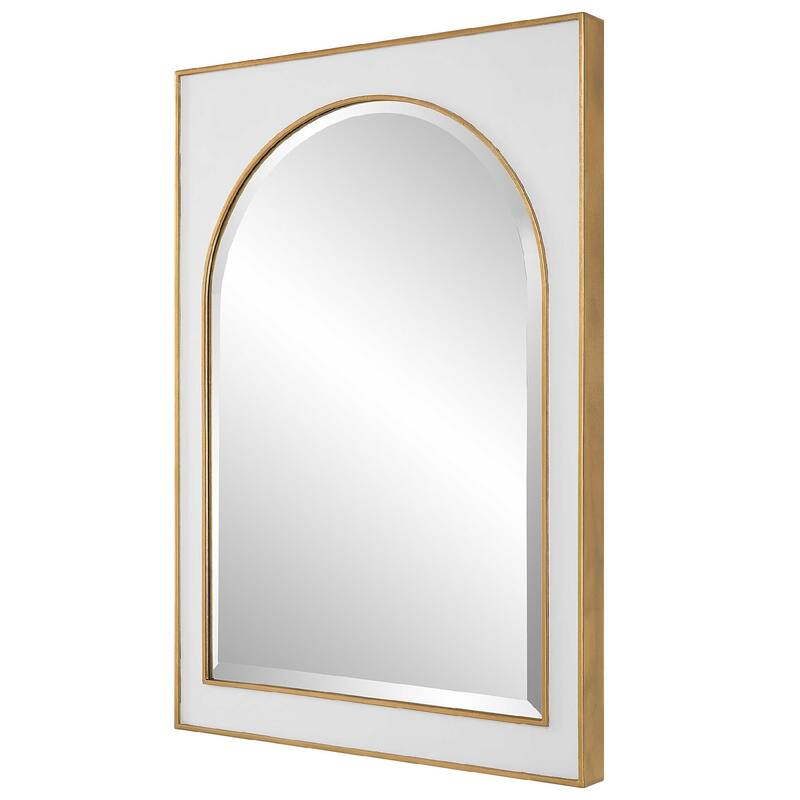 Beveled Arch Wall Mirror with Raised Edges - 38" - White and Gold
