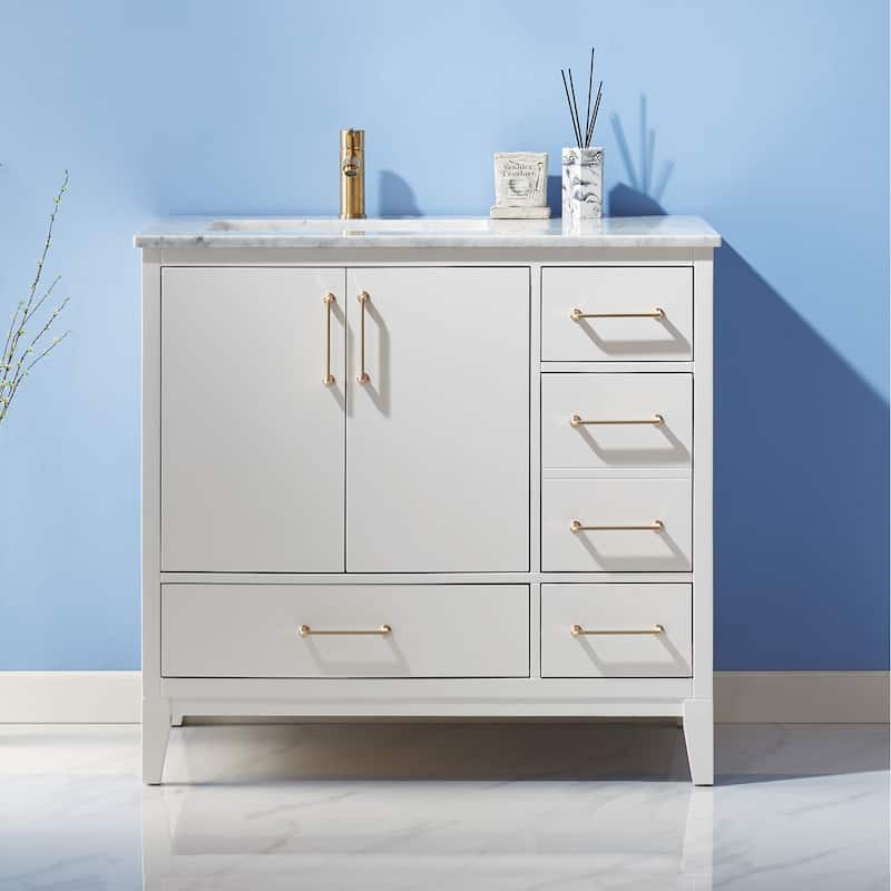 Altair Sutton Single Bathroom Vanity Set and Carrara White Countertop
