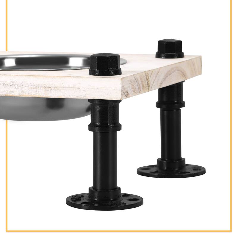 Solid Wood Elevated Dog Feeder with Industrial Metal Legs - White