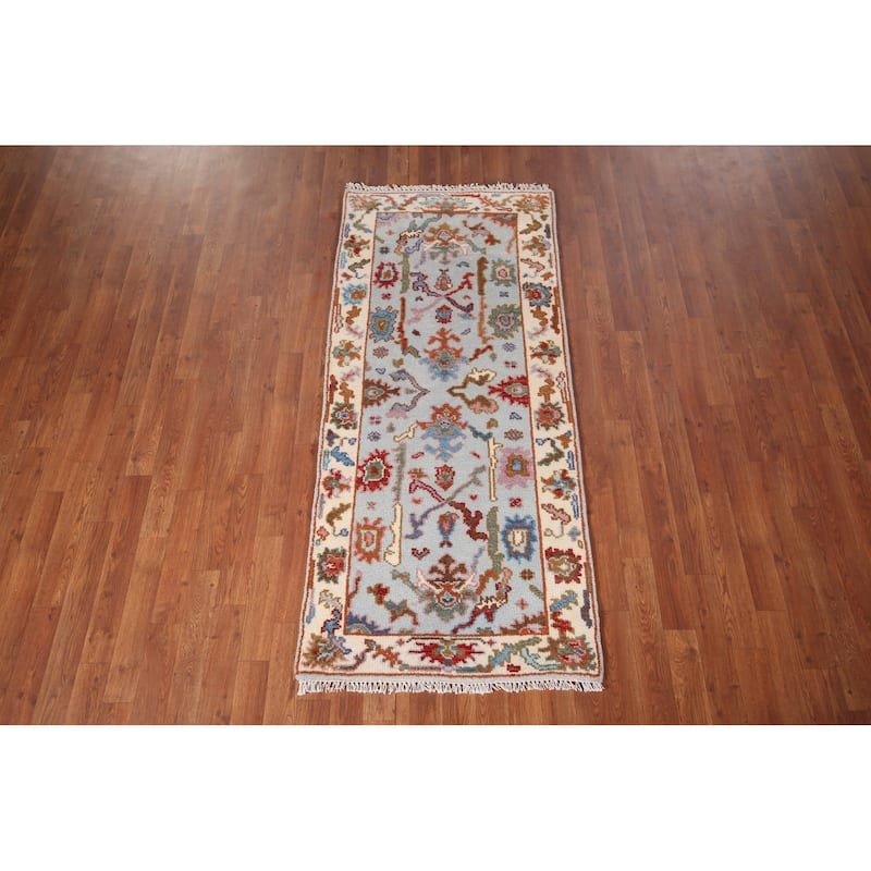 Light Blue Oushak Oriental Accent Rug Handmade Wool Carpet - 2'7"x 5'11"