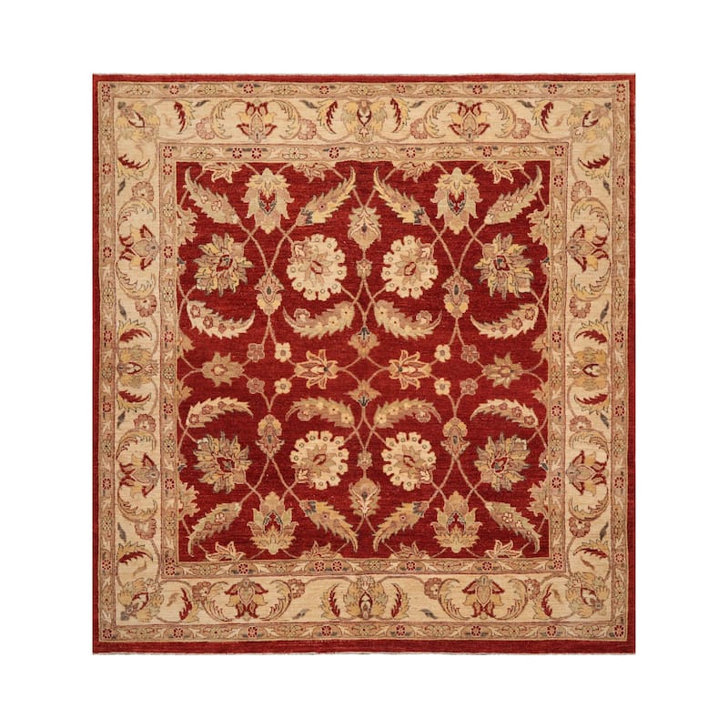 6x9 Rust and Beige Radiance 100% Wool Hand-Knotted Chobi Peshawarr Area Rug - 7' x 7' 7''