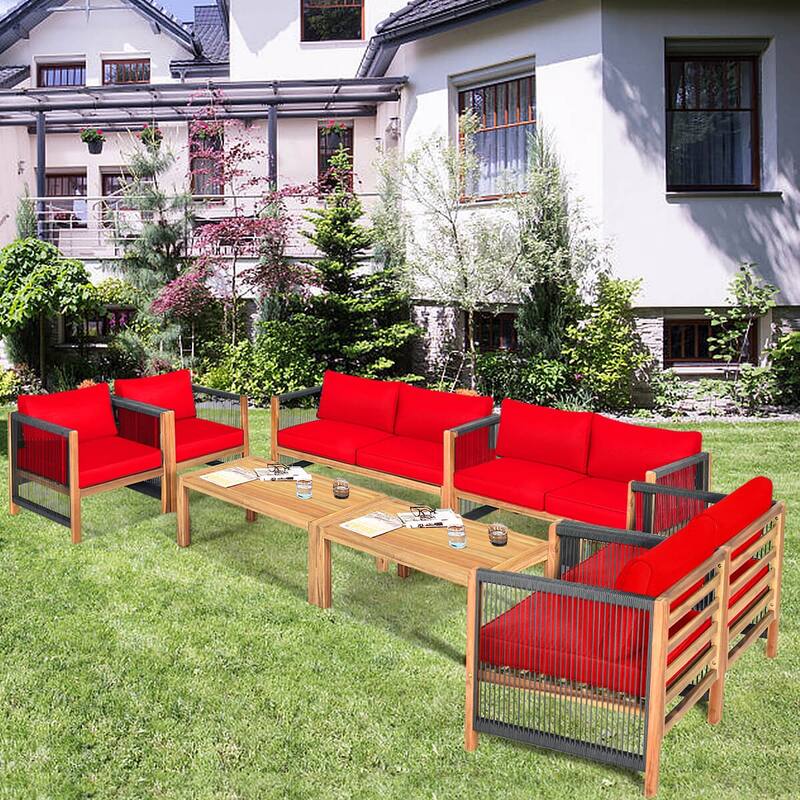 Costway 4 PCS Wood Outdoor Patio Furniture Set with Cushions White Red - See Details