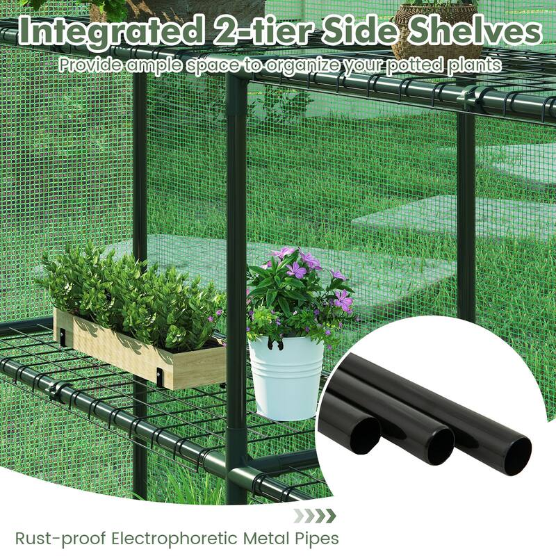 Costway Portable Mini Walk In Outdoor 2 Tier 8 Shelves Greenhouse