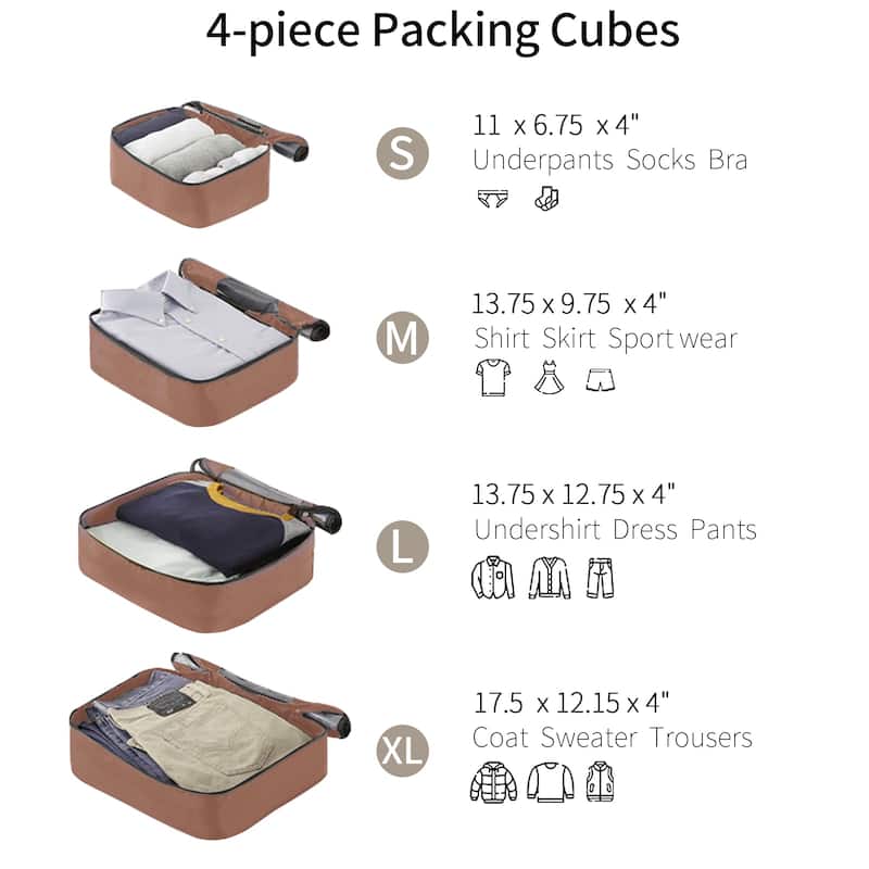 4 Piece Luggage Set Suitcase Set, ABS Hard Shell Lightweight Expandable Travel Luggage with 4 Packing Cubes, Spinner Wheels
