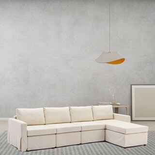 Module Section Sofa L-Shape Module Sectional Sofa 4 Seat Linen Fabric Couch Chaise ...
