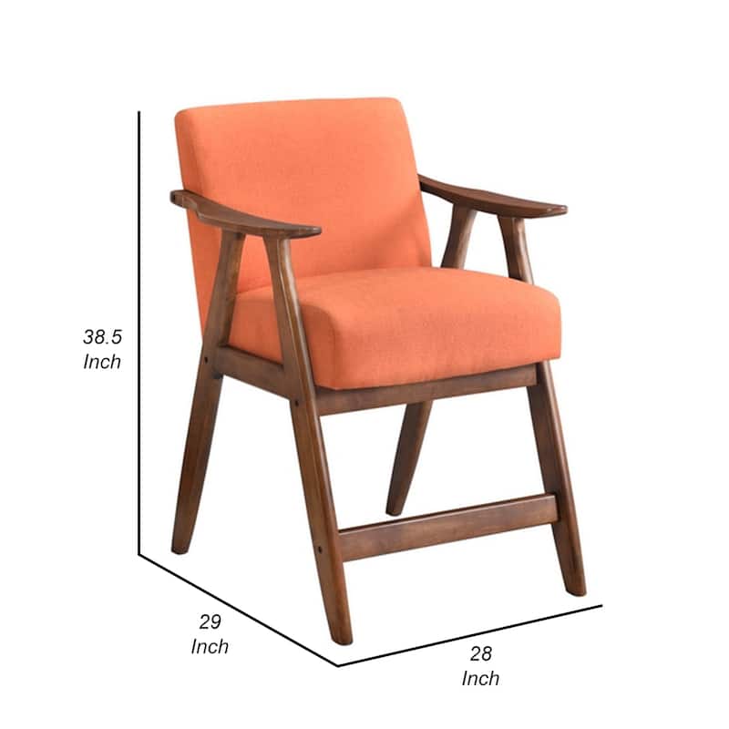 Stella 26 Inch Counter Height Chair, Orange Fabric, Cushions, Brown Wood