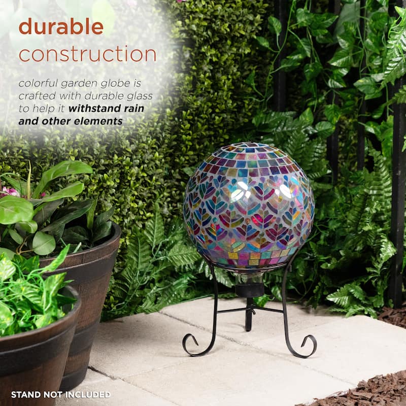 10" Iridescent Glass Mosaic Peacock Gazing Ball
