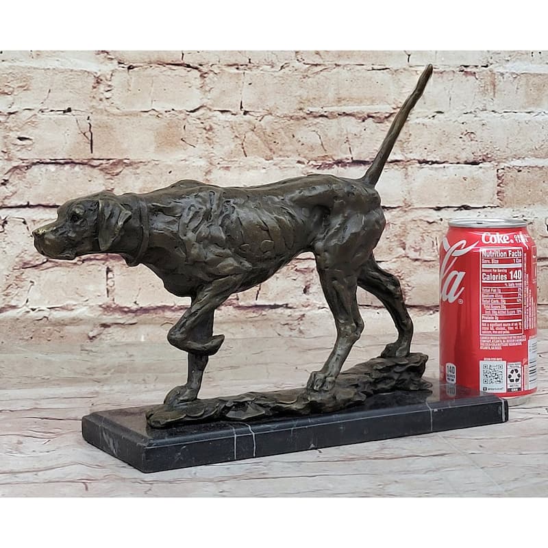 Imitative Dog Following Scent Bronze Sculpture Statue Figure On Marble Base Signed Milo