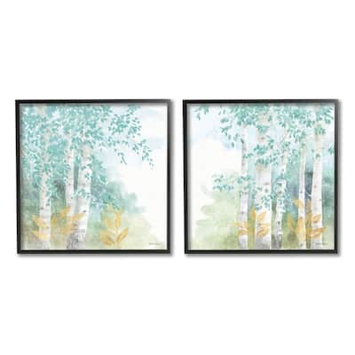 Stupell Birch Tree Forest Tranquil Green Gold Watercolor,2pc Multi Piece Framed Wall Art Set