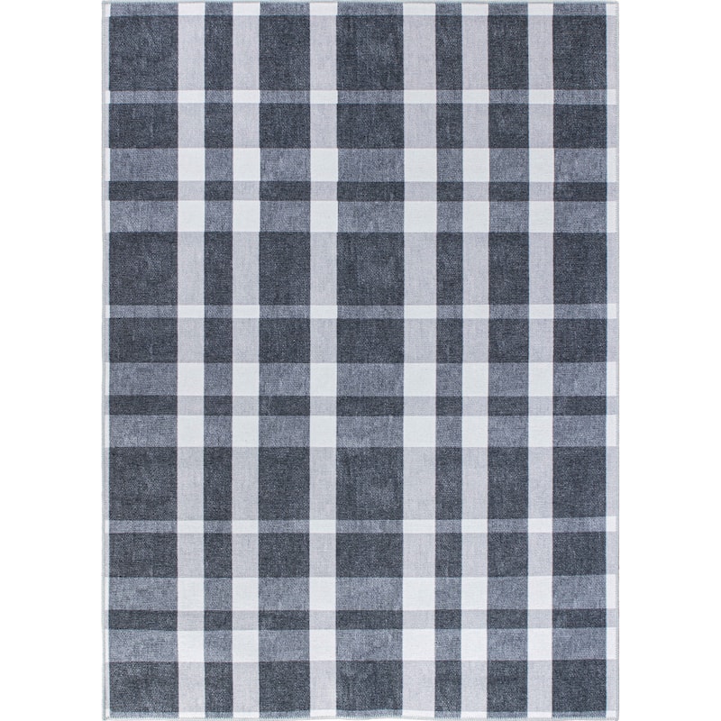 Modern Plaid Machine Washable Area Rug