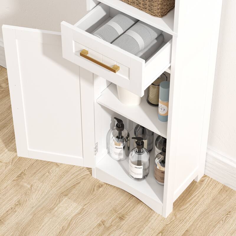 Tall Bathroom Floor Storage Cabinet with 1 Drawer and 2 Doors Storage Cabinet with 5 Adjustable Height Shelf