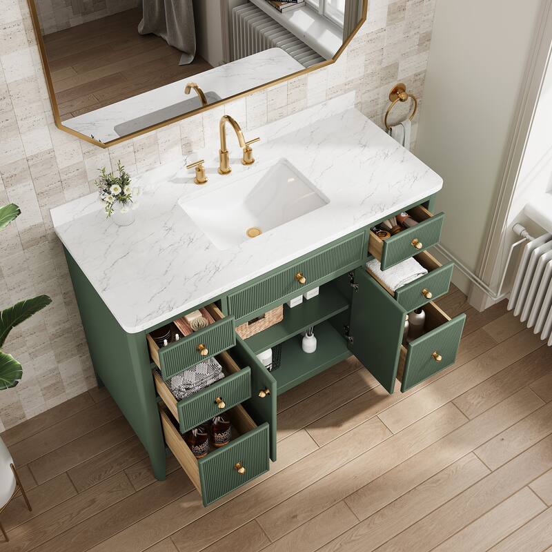 Modland 48" Bathroom Vanity with Sink, Soft Close Drawers & Doors, Carrara Marble Top, Fully Assembled - 48 inch