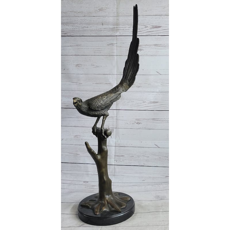 Handmade Signed French Bronze Pheasant Game Bird Sculpture Hunting Statue