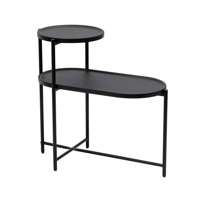 2-tier Modern Round End Table with Wood Storage Shelf