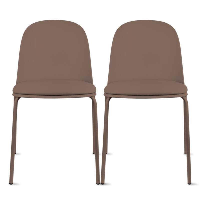Set of 2 Plastic Dining Chairs Padded Seat Cushion For Kitchen Outdoor Patio Office Waiting Room Breakroom Guest - Brown