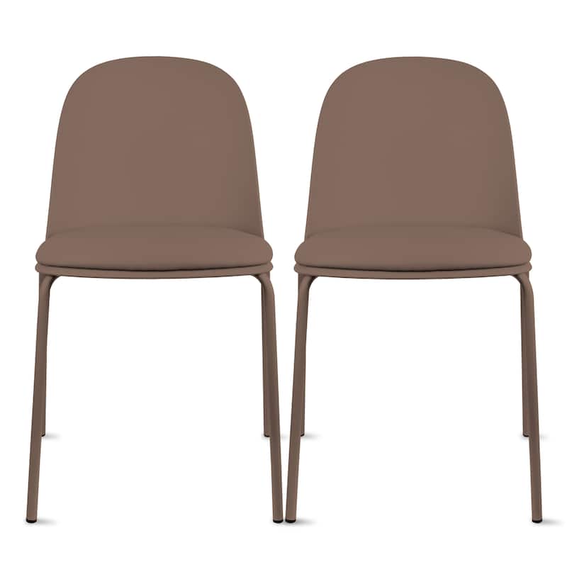 Set of 2 Plastic Eiffel Molded Shell Retro Dining Chairs Accent For Living Room Kitchen Chrome Desk Designer Office - Brown