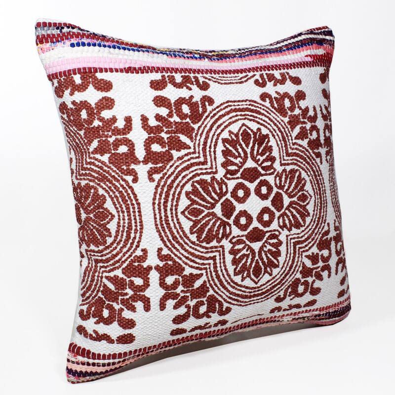 20" Red and White Bordered Tesserae Mosaic Square Throw Pillow