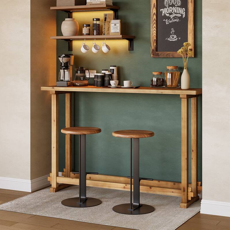 63" Long Bar Table, Narrow Rectangular Pub Table with Footrest