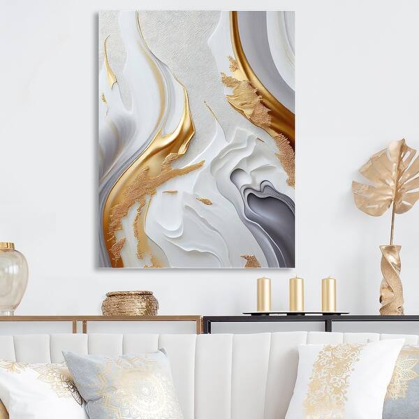 Designart 'White And Gold Marble Abstract I' Modern Transitional Metal