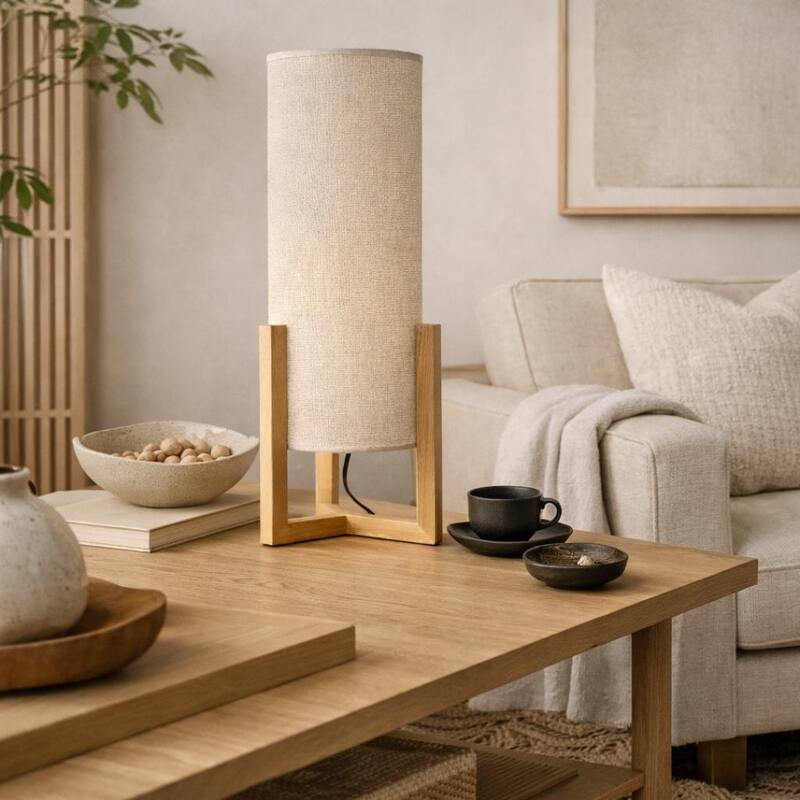 Libra Wooden Base Cylindrical Table Lamp with Warm Glow