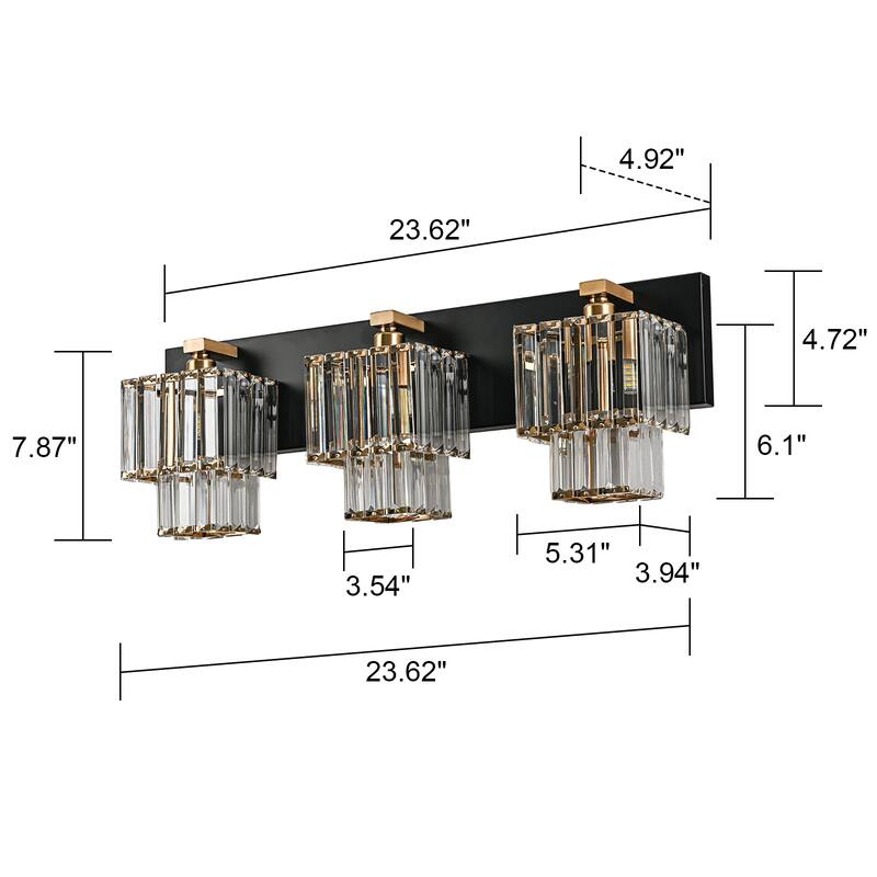 Modern Dimmable Glam Crystal Bathroom Vanity Lights - Black & Gold