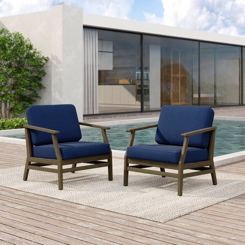 2 Set Patio Teak Wood Outdoor Chair with Cushions