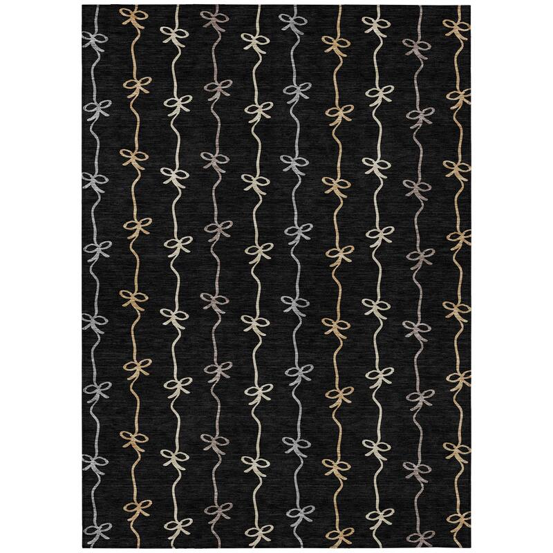 Machine Washable Indoor/ Outdoor Modern Bow Stripe Chantille Rug