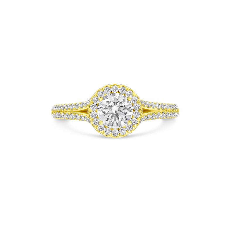 1ct TDW Diamond Halo Engagement Ring in 14K Yellow Gold for Women