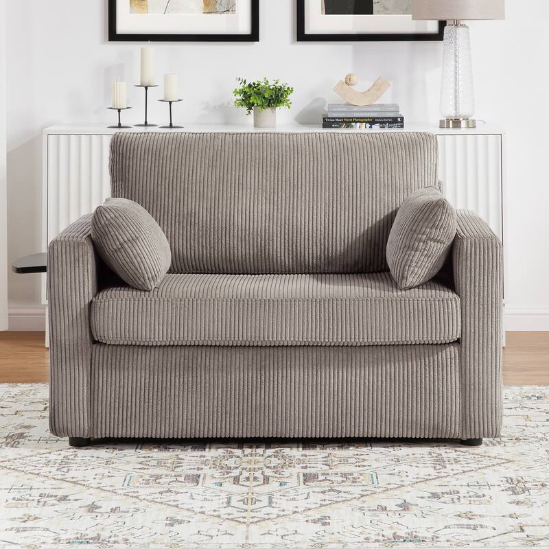 47.2" Twin Size Sleeper Sofa with Foldable Mattress, Side Pocket and 2 USB Ports for Living Room