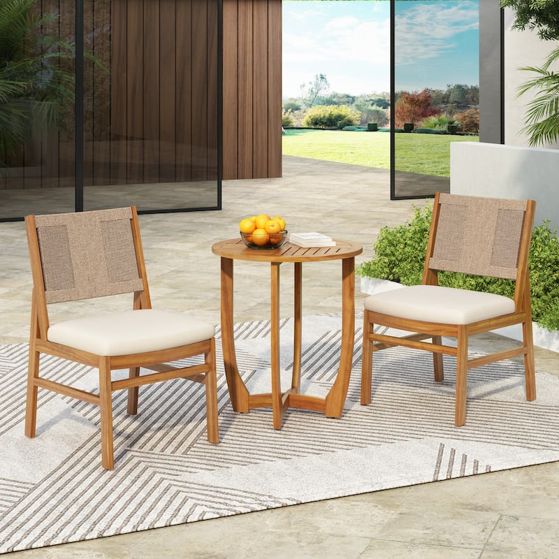 Christopher Knight Home - Outdoor Wood Dining Set Options with Handwoven Wicker Chairs and Multiple Table Styles - 27.5" Table + 2 chairs