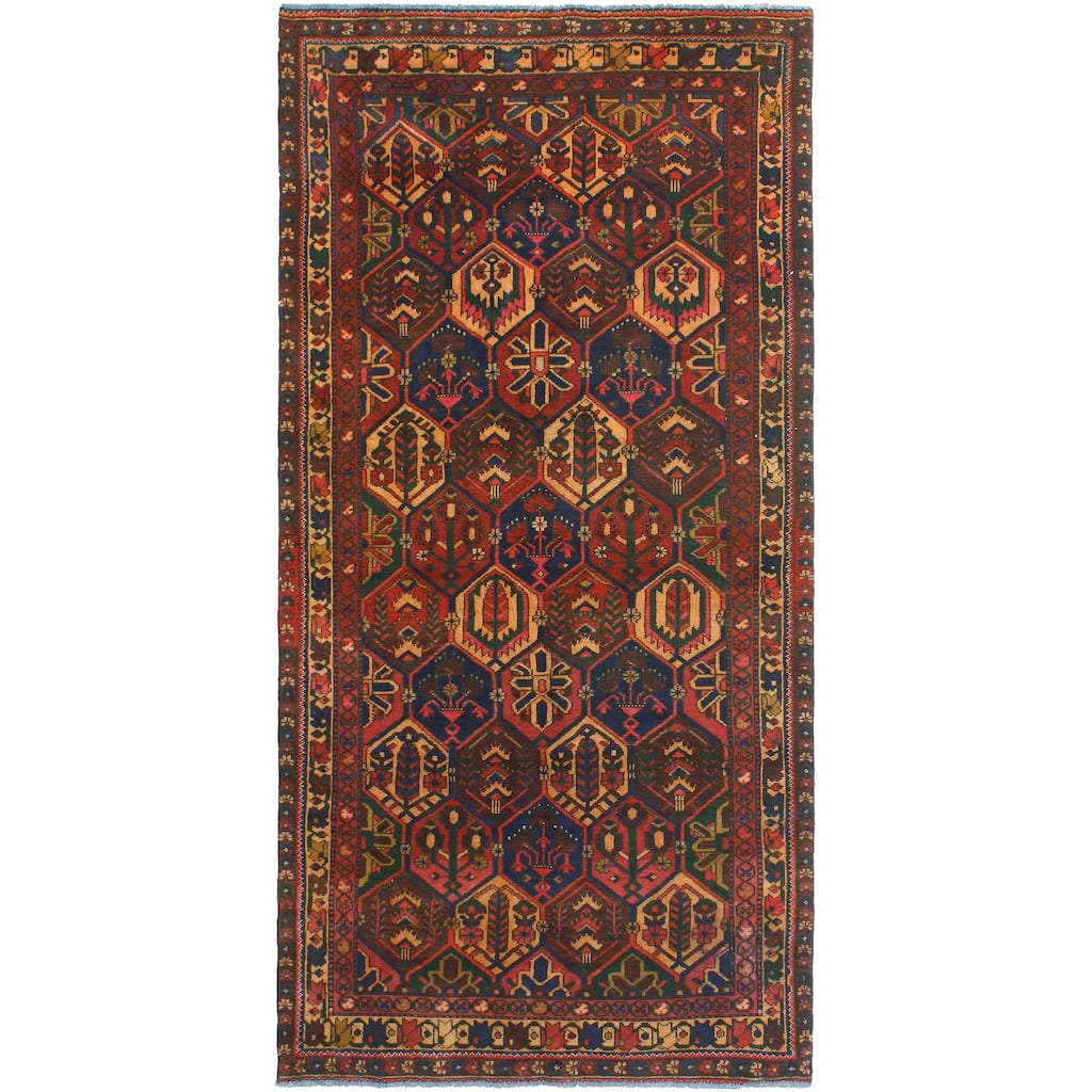 Fine Vintage Bakhtiari Munyiga Burgundy/Navy Runner - 5'1" x 9'10"