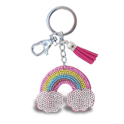 Aqua79 Unicorn Keychain - Rainbow Sparkling Rhinestones with Tassel - 2.5 x 2.25 x 0.3 inches