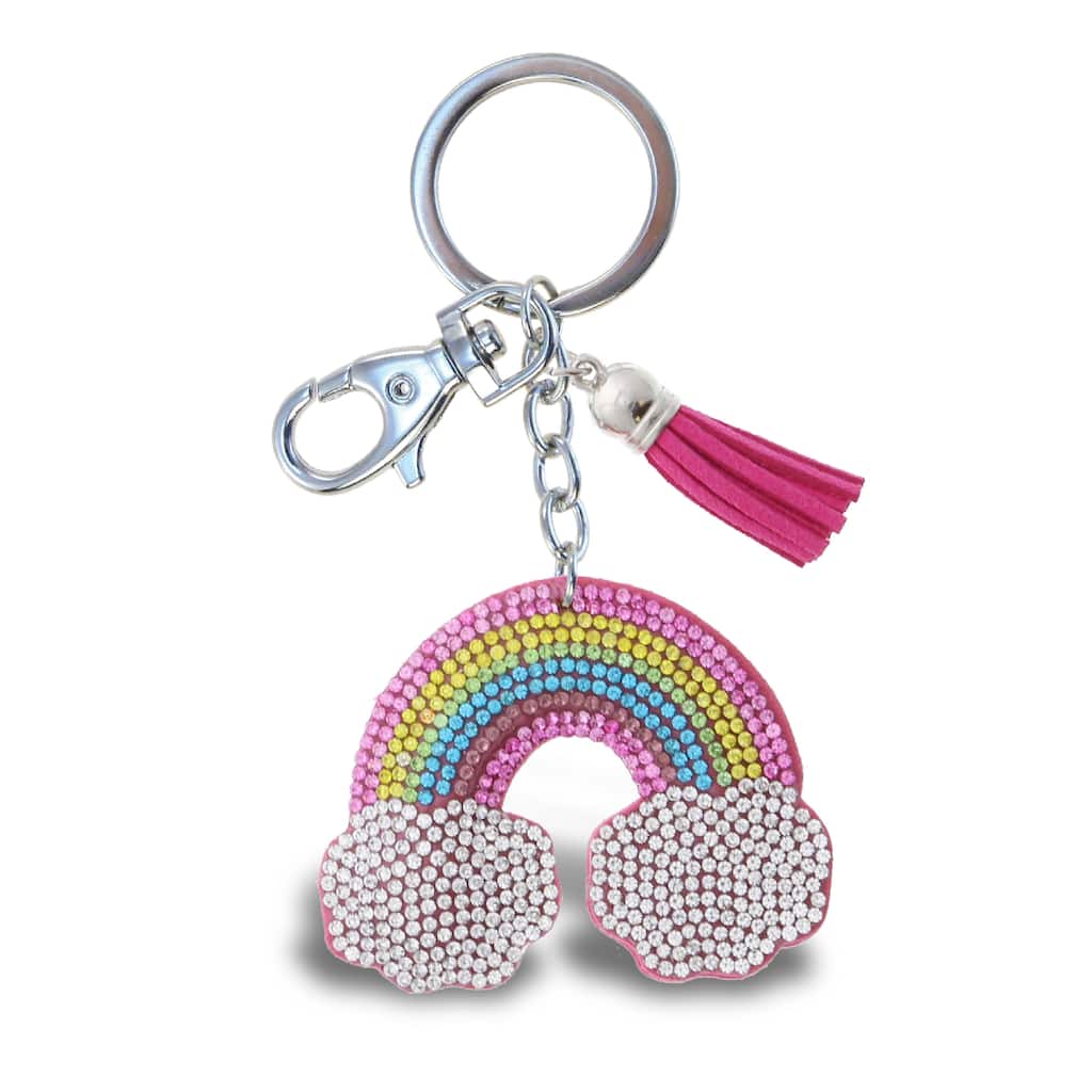 Aqua79 Unicorn Keychain - Rainbow Sparkling Rhinestones with Tassel - 2.5 x 2.25 x 0.3 inches