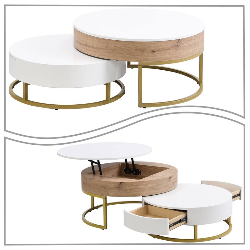 Modern Stylish Two Piece Wooden Nesting Coffee Table Set