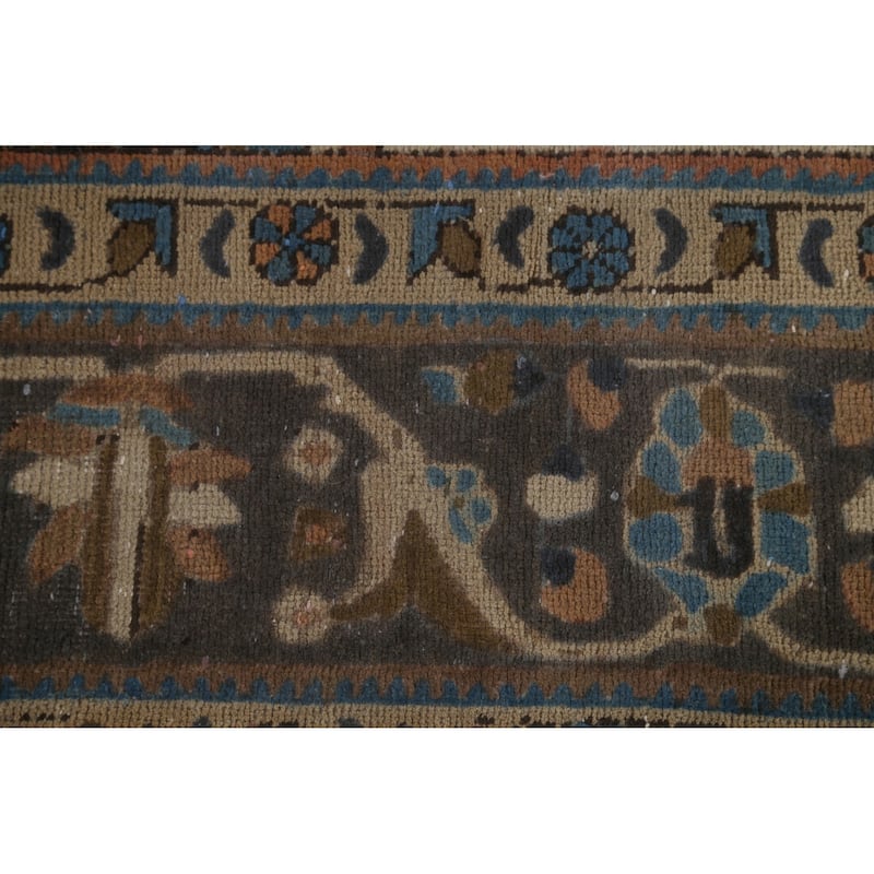 Brown Tabriz Persian Vintage Area Rug Hand-Knotted Wool Carpet - 6'9"x 9'9"