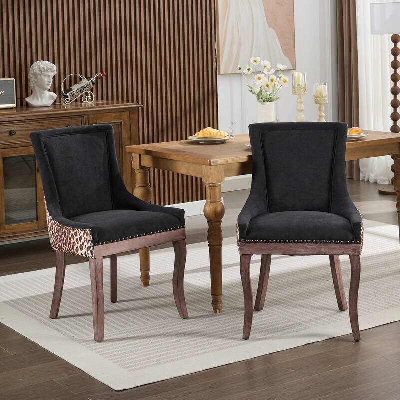 Roomfitters Fabric Dining Chairs Set of 2, Upholstered Side Chairs with Nailhead Trim and Solid Wood Legs