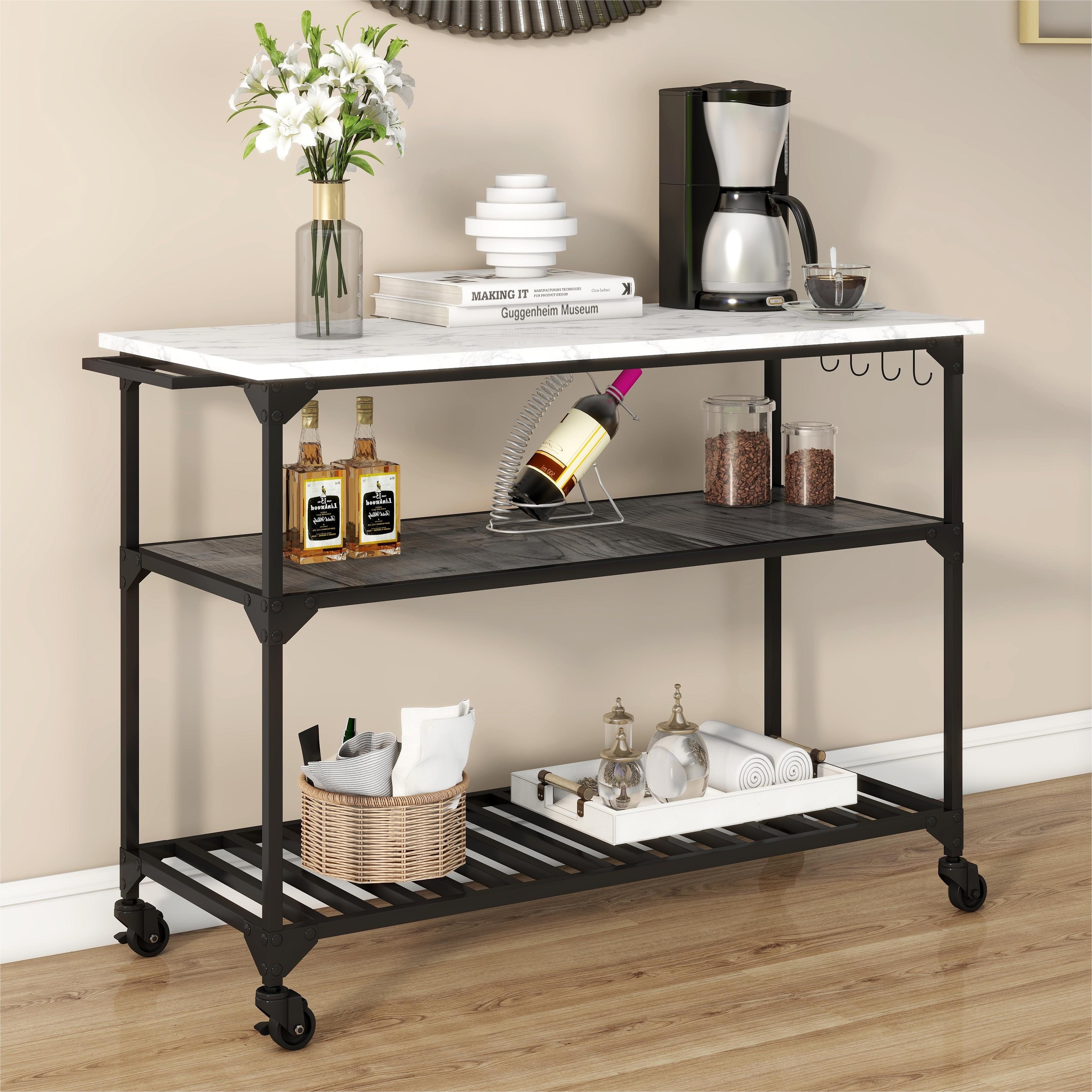 Contemporary Kitchen Island Bar Cart with Wheels