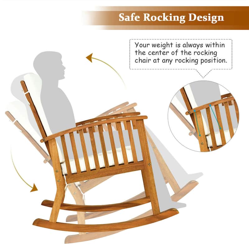 Gymax 2PCS Patio Rocking Chair Set Round Table Solid Wood Cushioned