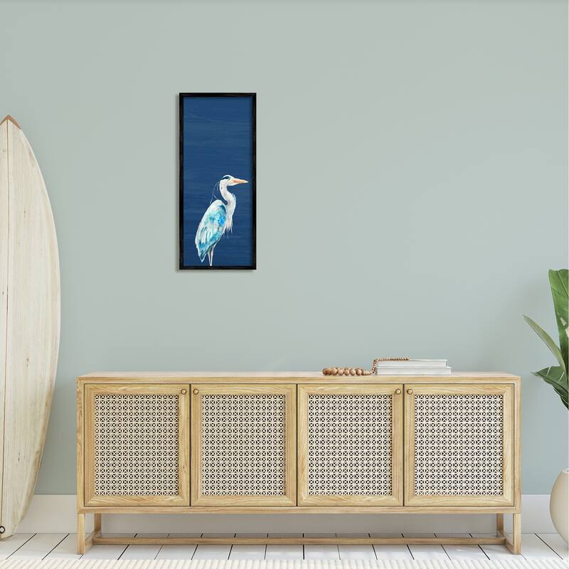 Stupell Egret Sea Bird Standing Deep Blue Ocean Background Framed Wall Art
